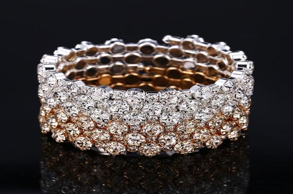 sparkly wedding bridal bracelet gold silver plated 3 row 5 rows rhinestone prom evening party jewelry arabic stretch bangle women 4829304, White 
sparkly wedding bridal bracelet gold silver plated 3 row 5 rows rhinestone prom evening party jewelry arabic stretch bangle women 4829304, White