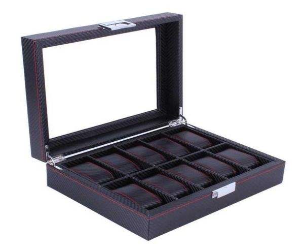 10 grids carbon fibre pattern watch box watch holder organizer storage case jewelry display rectangle black color showcase gifts t7112782, Black;blue
10 grids carbon fibre pattern watch box watch holder organizer storage case jewelry display rectangle black color showcase gifts t7112782, Black;blue