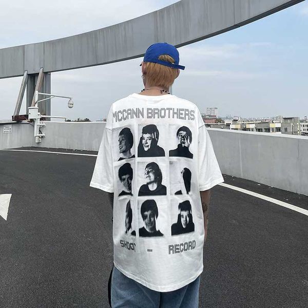 high street dark style portrait print short sleeve t-shirt men's loose small fashion couple casual top, White;black
high street dark style portrait print short sleeve t-shirt men's loose small fashion couple casual top, White;black