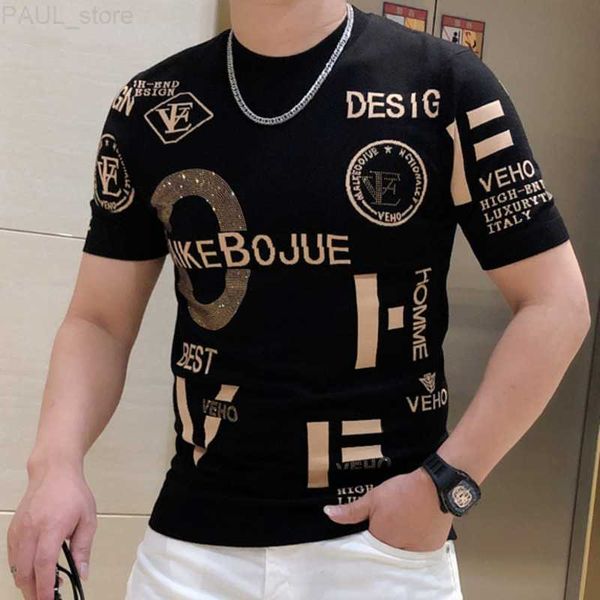 men's t-shirts drill alphabet pattern high elasticity knit tshirt men o-neck rhinestone tee homme streetwear fashion summer casual knit, White;black
men's t-shirts drill alphabet pattern high elasticity knit tshirt men o-neck rhinestone tee homme streetwear fashion summer casual knit, White;black