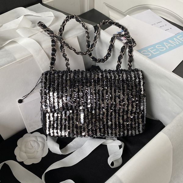 2023 luxury designer small flap bag sequins ruthenium-finish metal women shoulder bags black silver fashion lady party wedding handbag with
2023 luxury designer small flap bag sequins ruthenium-finish metal women shoulder bags black silver fashion lady party wedding handbag with