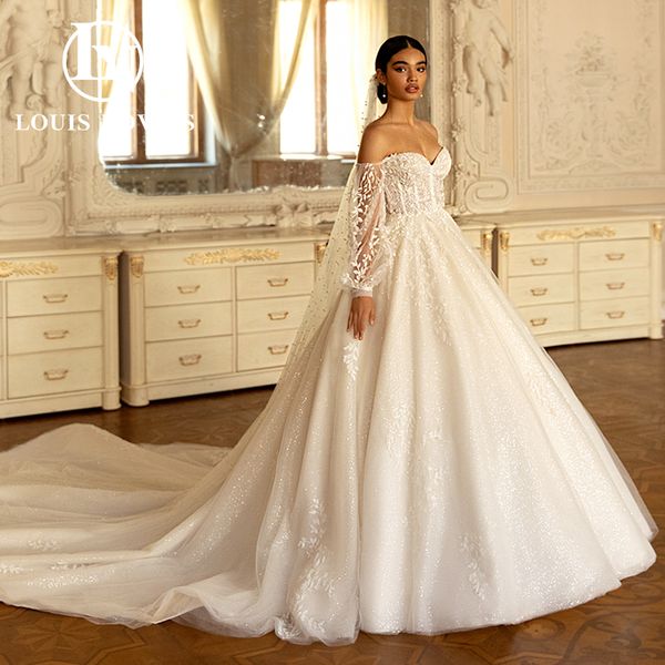 ball gown wedding dress 2023 long sleeve appliques beads princess dress for bride long tail vestidos de novia, White
ball gown wedding dress 2023 long sleeve appliques beads princess dress for bride long tail vestidos de novia, White