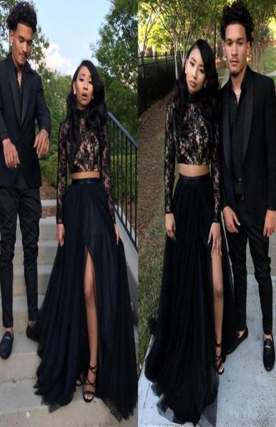 two piece black girl prom party dresses 2019 lace long sleeves sequins aline tulle side split evening gowns occasion d47067405
two piece black girl prom party dresses 2019 lace long sleeves sequins aline tulle side split evening gowns occasion d47067405
