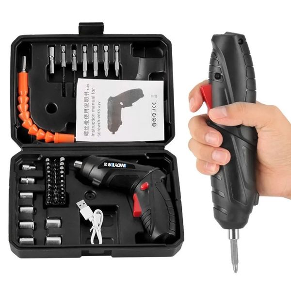24Pcs Wireless Electric Screwdriver Set Rechargeable Large Capacity Cordless Screw Driver With LED Light Repair Drill Kit Tool