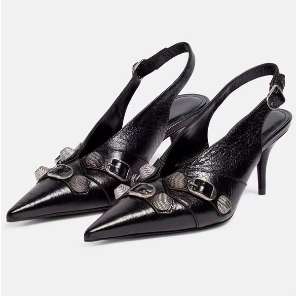 New black pointed Slingback Womens High Heels spike Metal buckle decoration womens shoes fashion Back Strap Kitten Heel Dress shoes 90mm luxury designer shoes, White
New black pointed Slingback Womens High Heels spike Metal buckle decoration womens shoes fashion Back Strap Kitten Heel Dress shoes 90mm luxury designer shoes, White