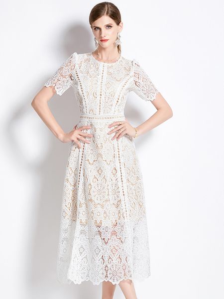 Basic Casual Dresses French Fashion Lace Hollow Out Long Dress Women Summer Short Sleeve Elegant Mid-Length High Quality Vestidos Vintage High-End O-Neck Lace 2024, Same as picture
Basic Casual Dresses French Fashion Lace Hollow Out Long Dress Women Summer Short Sleeve Elegant Mid-Length High Quality Vestidos Vintage High-End O-Neck Lace 2024, Same as picture
