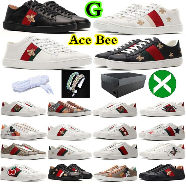 Image of Casual Shoes Bee Ace Sneakers Low Womens guccis Shoe Sports Trainers Designer Tiger Embroidered Black White Green Stripes walking Mens Women beautiful zapato eu4