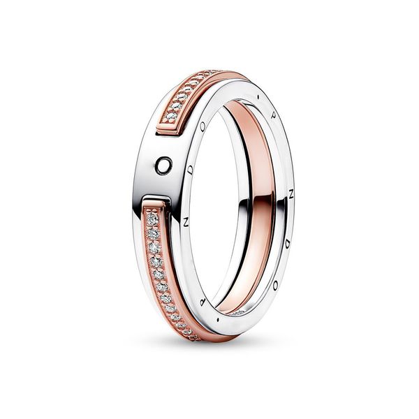 

New High Quality Popular 925 Sterling Silver Cheap Rose Gold Signature and Bi-Material Pave Rings For Women Original Pan Dora Jewelry