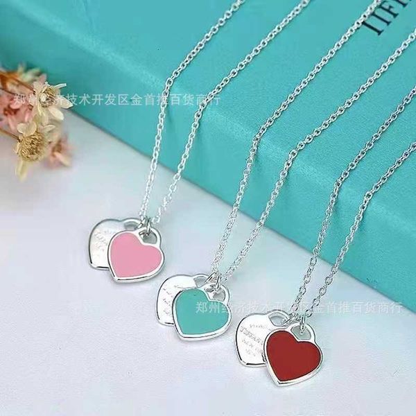 

Tiff Necklace Designer luxury fashion jewelry Classic Double Love Enamel Pendant Tricolor Heart Shaped Pedigree Necklace Collar Chain jewelry accessory