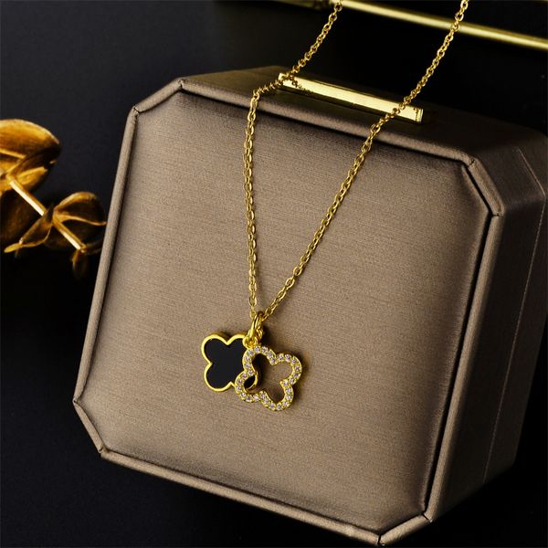 

Luxury Designers White Black Clover Pendant Necklace Stainless Steel Jewelry for Women Gift
