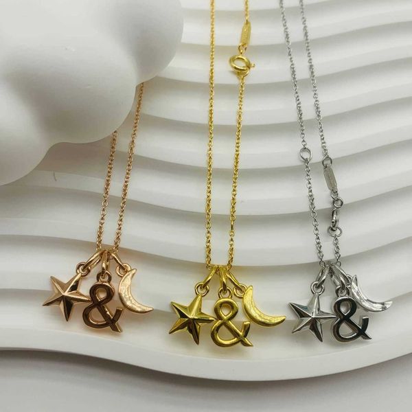 

Tiff Necklace Designer luxury fashion jewelry Quality 925 Solid Silver Five Point Star Moon Pendant Chain Cute Valentine's Day gift accessory
