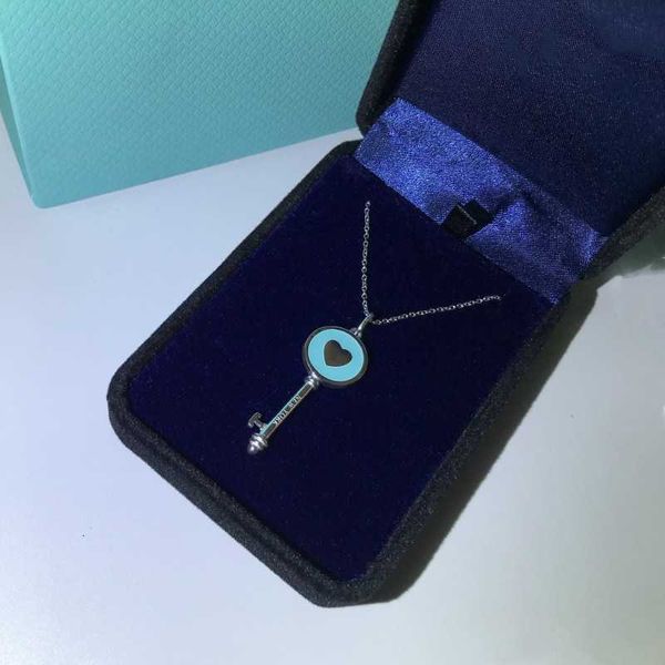 

Tiff Necklace Designer luxury fashion jewelry S925 Silver Enamel Blue Love Key Heart shaped Sweater Chain Qixi Valentine's Day Gift