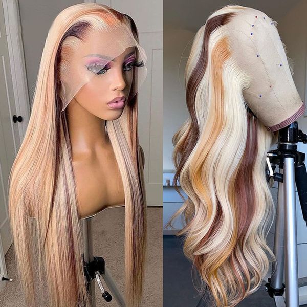 180 Density Brazilian Highlight Blonde Colored Simulation Human Hair Wig Body Wave Ombre HD Transparent Straight Lace Front Wigs For Women, #1
180 Density Brazilian Highlight Blonde Colored Simulation Human Hair Wig Body Wave Ombre HD Transparent Straight Lace Front Wigs For Women, #1