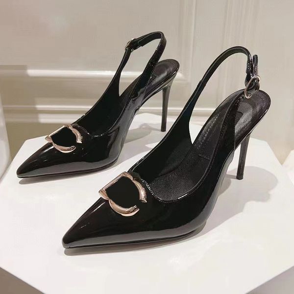 High Heels Fashion Shoes Patent Leather Open on Formal Stiletto Heel Slingbacks Sandals Pointed Toes Metal letter buckle decoration woman Dress shoes designer shoe, 5_color
High Heels Fashion Shoes Patent Leather Open on Formal Stiletto Heel Slingbacks Sandals Pointed Toes Metal letter buckle decoration woman Dress shoes designer shoe, 5_color