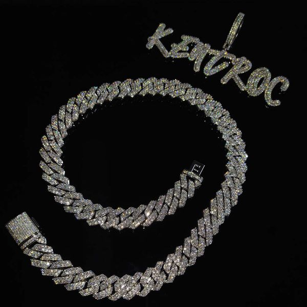 

14mm Moissanite Cuban Chain Hip Hop Miami Prong Cuban Chain Brass 925 Silver Iced Out Diamond Bling Necklace Bracelet