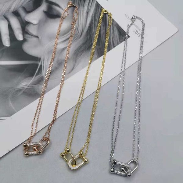 

Tiff Necklace Designer luxury fashion jewelry new U-shaped full diamond necklace women's temperament smooth double-layer chain with diamond ring clavicle chain