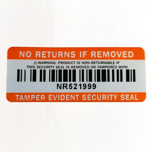 1000pcs NO RETURNS IF REMOVED Security Seal Non-returnable Label Barcode Serial Numbers Sticker VOID Left If Tampered With
1000pcs NO RETURNS IF REMOVED Security Seal Non-returnable Label Barcode Serial Numbers Sticker VOID Left If Tampered With