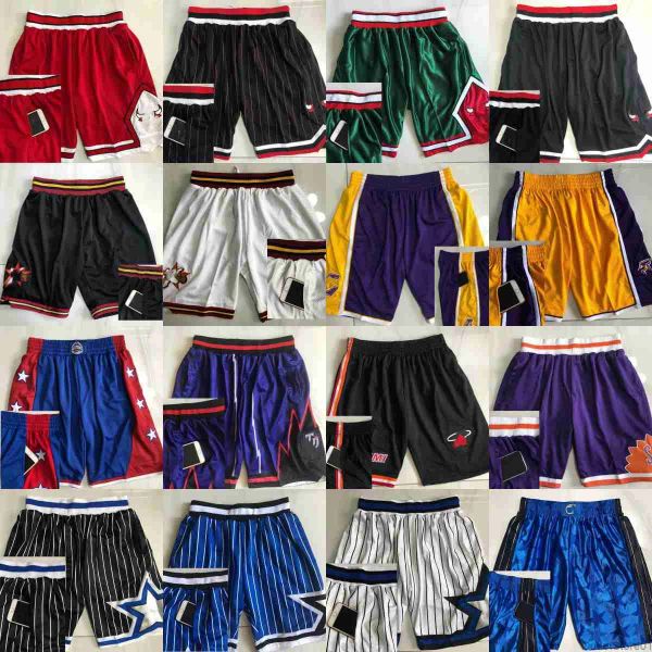 Image of NBAs Basketball Jerseys Authentic Mitchell and Ness Basketball Shorts With Pocket Embroidery Vintage Real Stitched Tow Pockets Breathable Gym Training Beach