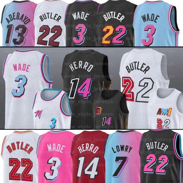 Image of NBAs Basketball Jerseys Jimmy Butler Miamis 22 Basketball Jerseys Dwayne Dwyane 3 Wade 7 Kyle Bam 14 Tyler Lowry Herro Ado Heates Men Stitched Jersey