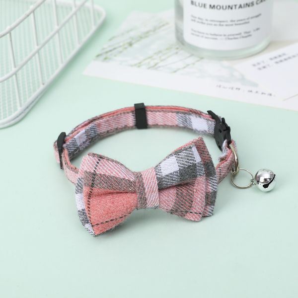 

british plaid adjustable bow collar pet bell collar patch cat deduction cat dog collar 5 sets/piece