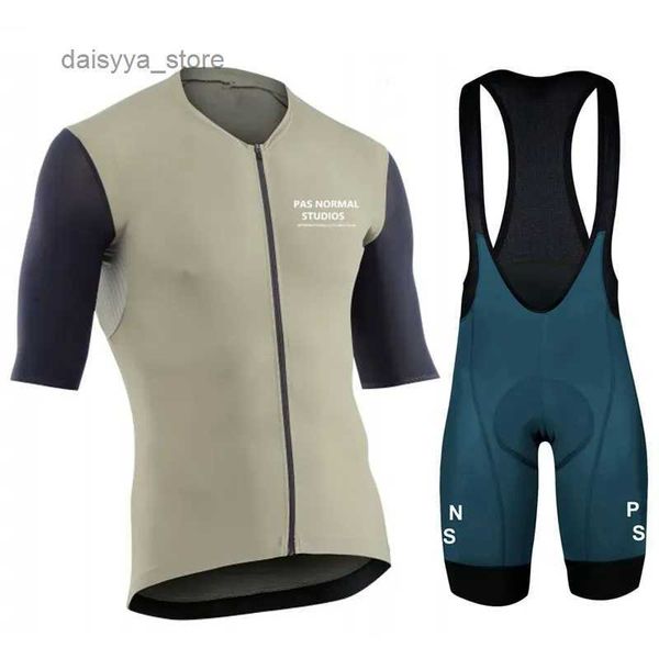 Image of Cycling Jersey Sets Men PNS Pas Normal Studios 2023 Summer Cycling Jersey Short Sleeves Bibs Shorts Suit Bicycle Clothing Set MTB Uniform ShirtL231016