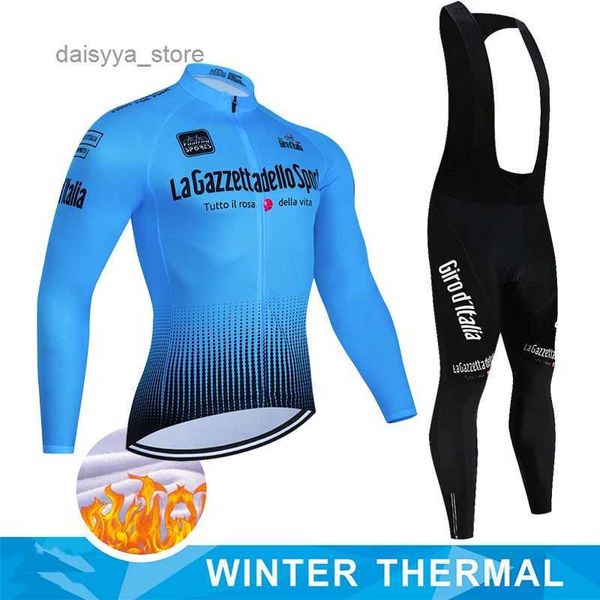 Image of Cycling Jersey Sets Tour De Italy D&#039;ITALIA Cycling Clothes Men&#039;s Blouse Uniform Costume Bike Fleece Jersey Sports Set Pants Man Bicycle Clothing BibL231016