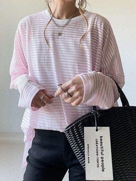 Lightweight And Comfortable Japanese New Round Neck Stripe Long Sleeve T-shirt Women's Front Short Back Long Coat Sun Protection, Black stripes
Lightweight And Comfortable Japanese New Round Neck Stripe Long Sleeve T-shirt Women's Front Short Back Long Coat Sun Protection, Black stripes