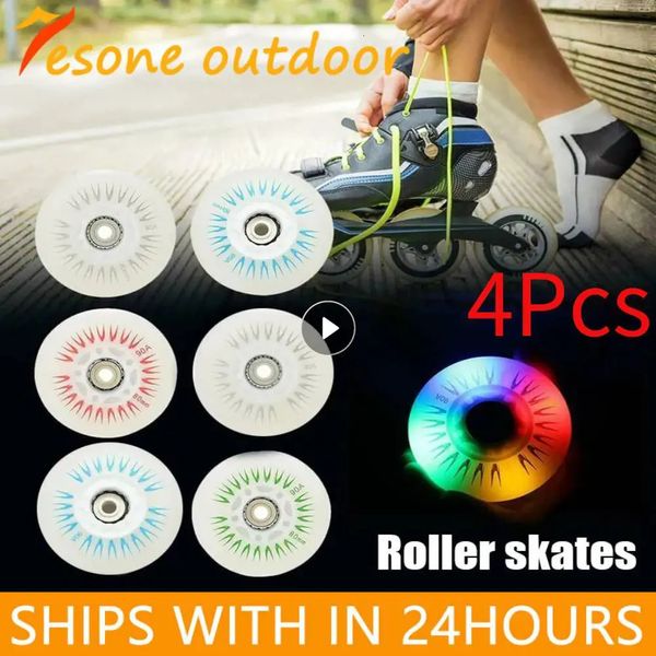 Image of Inline Roller Skates 4Pcs 76mm Flashing Rolleres Skating LED Luminous Shoes Wheels Para Patins Adults Kids Wheel 231016