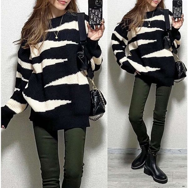 2023 Casual Japanese Style   And White Stripe Knitted Outerwear Fashion Loose Women's Coat Knitted Shirt Large Top, Black 
2023 Casual Japanese Style   And White Stripe Knitted Outerwear Fashion Loose Women's Coat Knitted Shirt Large Top, Black
