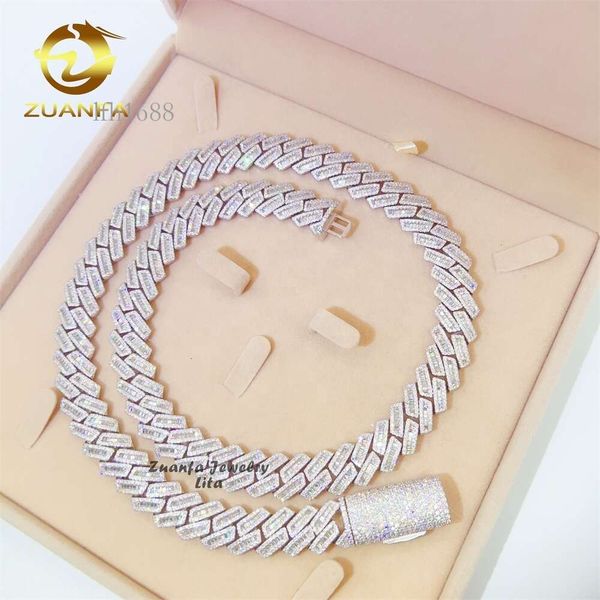 

Pass Diamond Tester Top Quality Sterling Sier 15Mm Width Baguette Vvs Moissanite Diamond Cuban Link Chain