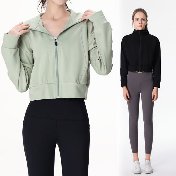 

AL Yog Women' Yoga Suit Jacket Short Fiess Sports Top Autumn and Winter Hooded Zippered Sweater Slimming Running Sportswear, Black