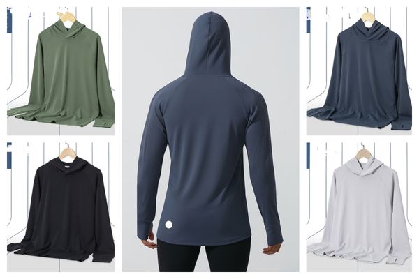 

LU-1090 Spring Autumn New Men's Hooded Pullover Running Sports Fitness Clothes Breathable Casual Long-sleeved Hoodies, Black