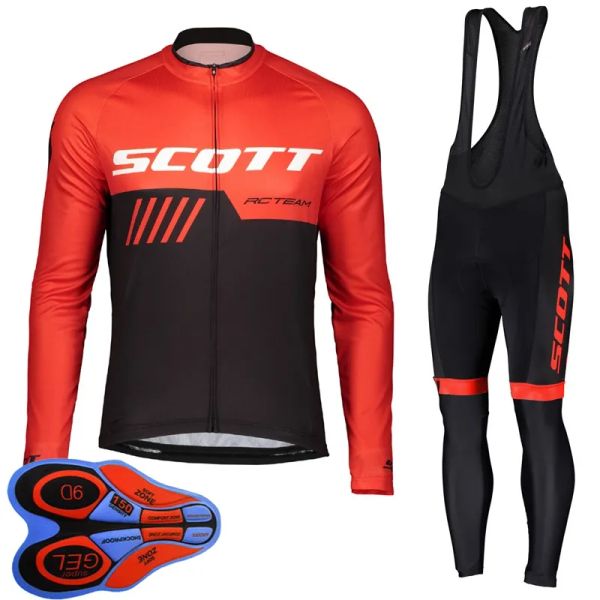Image of Spring/Autum SCOTT Team Mens cycling Jersey Set Long Sleeve Shirts Bib Pants Suit mtb Bike Outfits Racing Bicycle Uniform Outdoor Sports Wear Ropa Ciclismo
