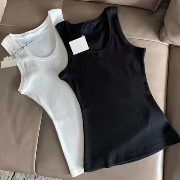 

Women tops tank tshirts knits tees regular cropped tank top cotton tanks embroidered cotton-blend anagram shorts designer Suit sportwear fitness sports vest, White long tank