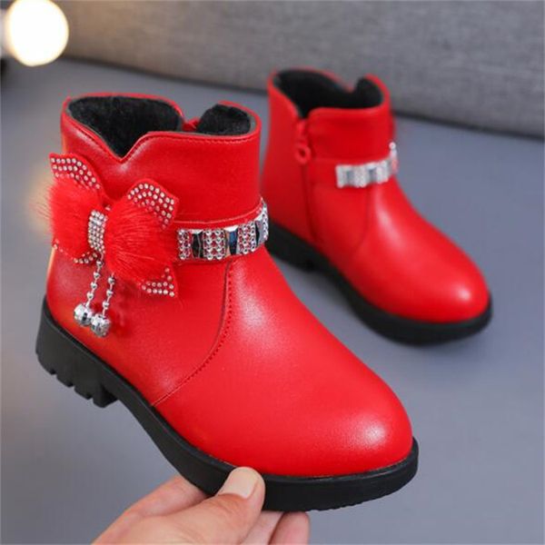 

Autumn Winter Kids Shoes Cute Bow Children Martin Boots Leather Side Zipper Toddler Baby Ankle Boot Fashion Boys Girls Snow Boots, Pink