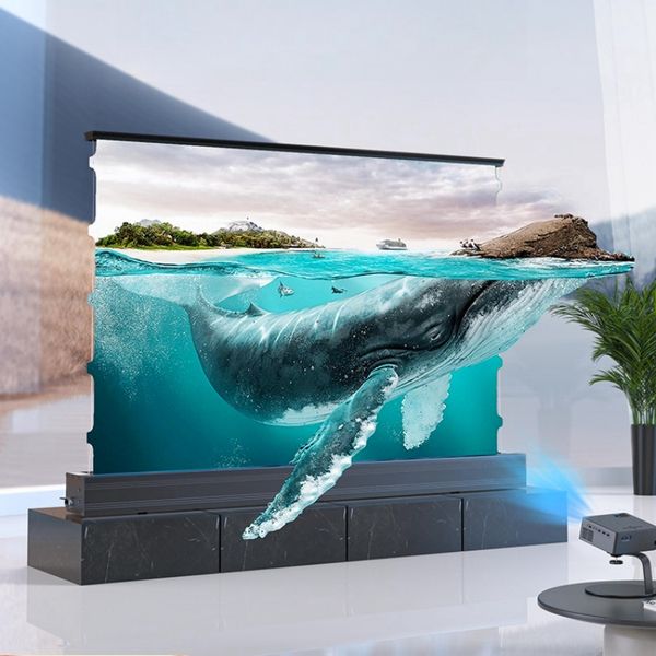 Image of Automatic Floor Rising Projector Screen In Gray 97% Ambient Light Resistance 16:9 ALR Projector screen 4K/8K Ultra HDR For Normal Projection Machine