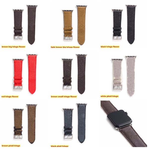 

Designer Watch Band Cell Phone Smart Watches for iwatch 38mm 40mm 41mm 42mm 44mm 45mm 49mm Leather Print Letters Watch strap with Samsung 20mm 22mm, V2-light brown