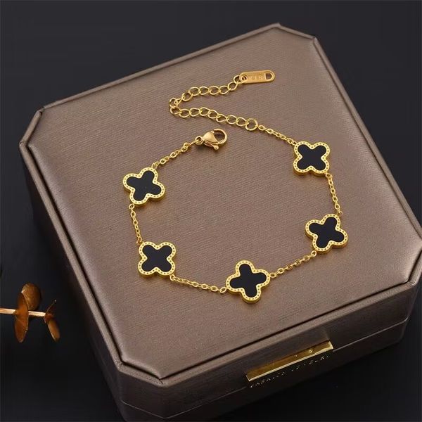 

4/four leaf vans clover bracelet cleef designer cleefity pendant classic bangle 18k gold plated chains Mother of pearl Charm for women girls Christmas Engagement