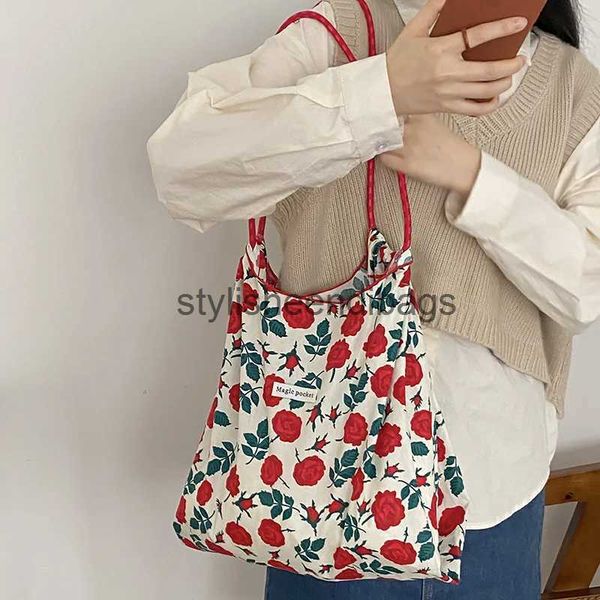 Shoulder Bags Floral Reusable Shopping Bags Large Capacity Casual Tote Handbags for Flower Printed Shoulder Bagstylisheendibags