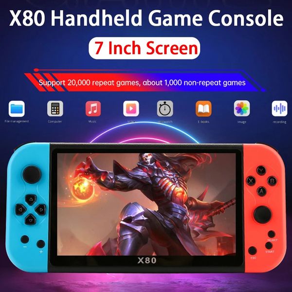 X80 Handheld Game Console 7 inch IPS Screen Dual Joystick Portable Pocket Video Game Player HD TV Output Built-in 16G 10000+ Retro Classic Arcade Games For PS1 NES GBC