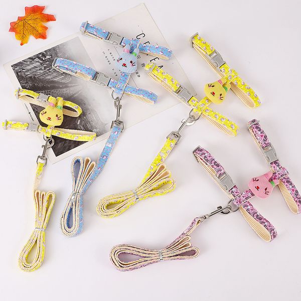 

cartoon cute rabbit head traction rope anti loosening adjustable pet traction rope H-shaped back walking cat rope wholesale in stock 5 sets/piece