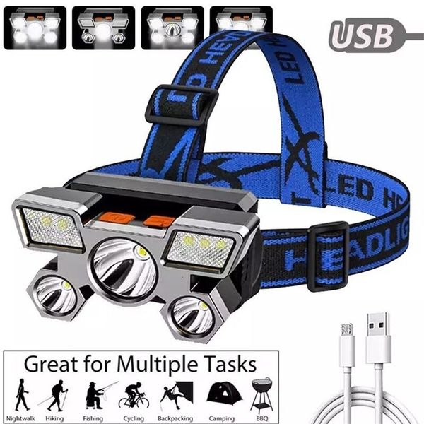 Other Electronics Powerful Rechargeable Head Flashlight for Fishing Led Headlamp Camping Headlights Hunting Torch Hiking Front Lanterns 231019