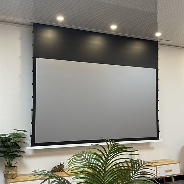 Image of 16:9-Premium Built In Recessed Ceilling ALR projector screen Tab Tensioned Motorized Projection Screen For 8k long throw projector home cinema