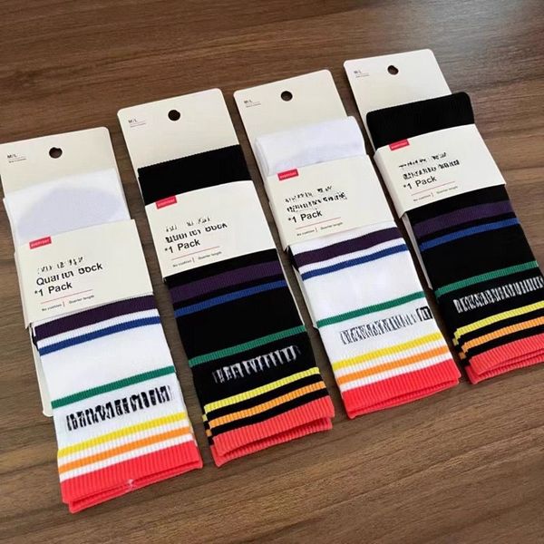 

2 Pairs LU Women's Colorful Striped Mid Tube Yoga Sports Running Training Fiess Quick Drying Breathable Fabric Rainbow Tidal Socks, Red