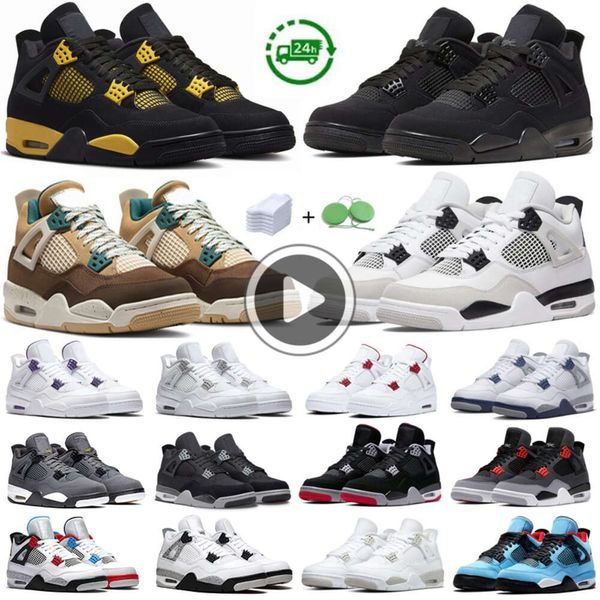 Image of 4 Basketball Shoes For Men Women 4s Sneaker Military Black Cat Pine Green Seafoam White Oreo Red Thunder Unc Bred Cacao Frozen Moments Mens Trainers Sports Sneakers