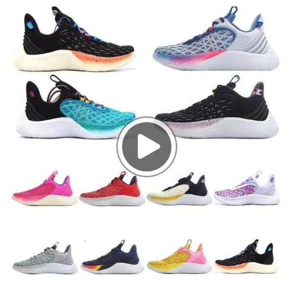 Image of Curry 9 10 Men Iron Sharpens Flow Basketball Shoes Pink Blue Grey White Red Sneakers Mens Black fashion Cool Designer Trainers curry 9 9s sneakers size 39-46