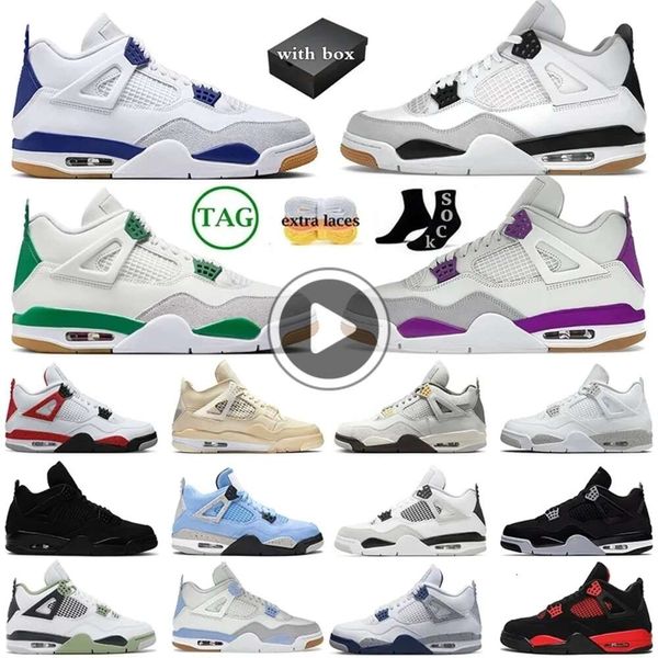 Image of With Box 4 Basketball Shoes Men Women Jumpman 4s Pine Green Black Cat Purple Sapphire Red Cement White Cement Sail Tour Yellow Mens Trainers Outdoor Sneakers