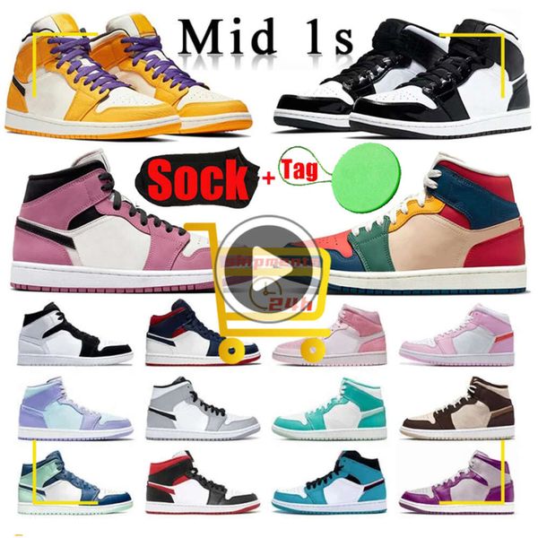 Image of Jumpman 1 Mid Basketball Shoes 1s Men Women Linen Armory Navy Bred Light Smoke Grey Shadow Hyper Royal Digital Pink Fearless UNC Mens Trainers Sports Sneakers