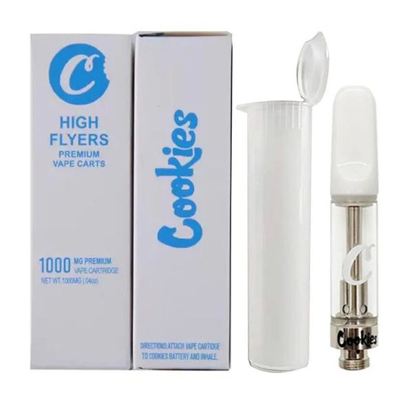 Image of Cookies High Flyers Cartridges Cookie Carts 1.0ml Ceramic Coils 1g Empty Atomizers Glass 510 Tank for D8 Thick Oil with stickers Packing