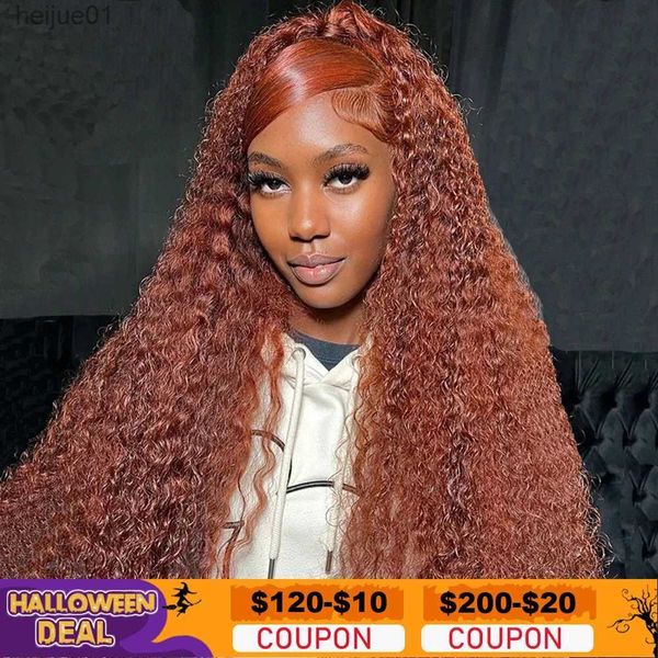 

Synthetic Reddish Brown Wave Front 13x6 13x4 HD Transparent Deep Curly Frontal Human Hair Wigs Fall Color Lace Wigsl231024, Mix color